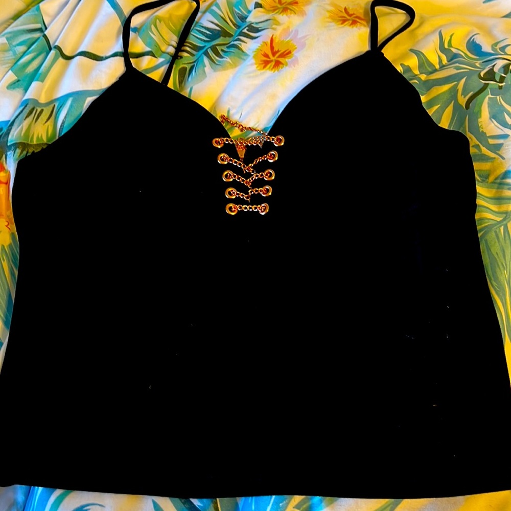 Black dressy crop top with zipper back - Picture 1 of 2